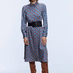 Zara Blue and White Long Sleeve Shirt Dress